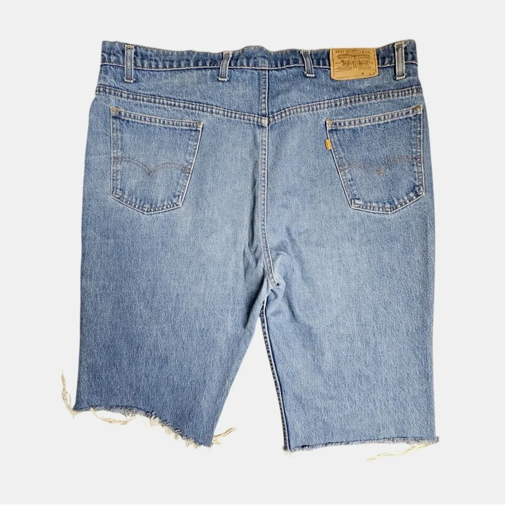 Levi's Orange Tab D.A.R E Cut-Off  Shorts Mens Blue‎ Denim Fringe Hem Size 44x13